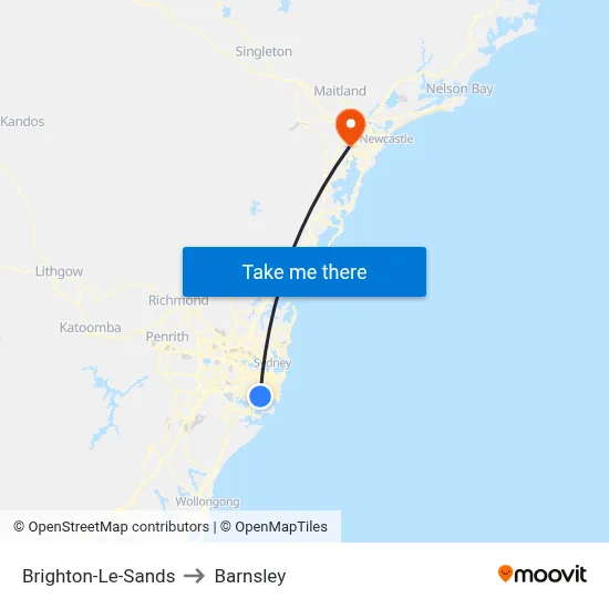 Brighton-Le-Sands to Barnsley map