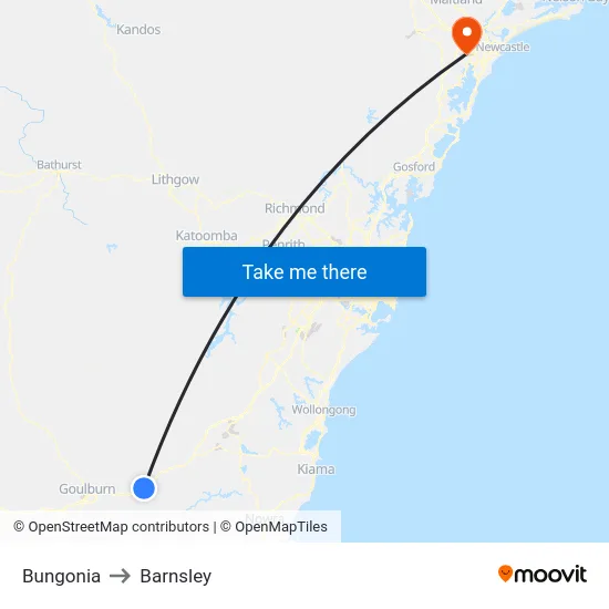 Bungonia to Barnsley map