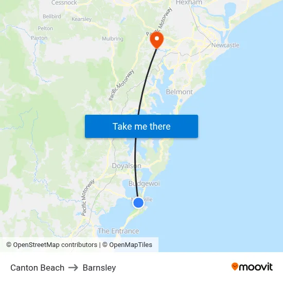 Canton Beach to Barnsley map