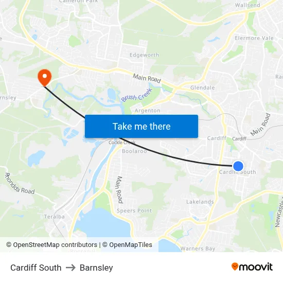 Cardiff South to Barnsley map
