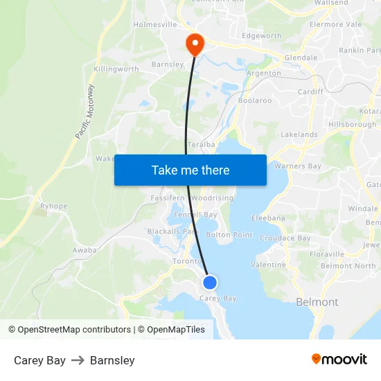 Carey Bay to Barnsley map
