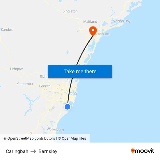 Caringbah to Barnsley map