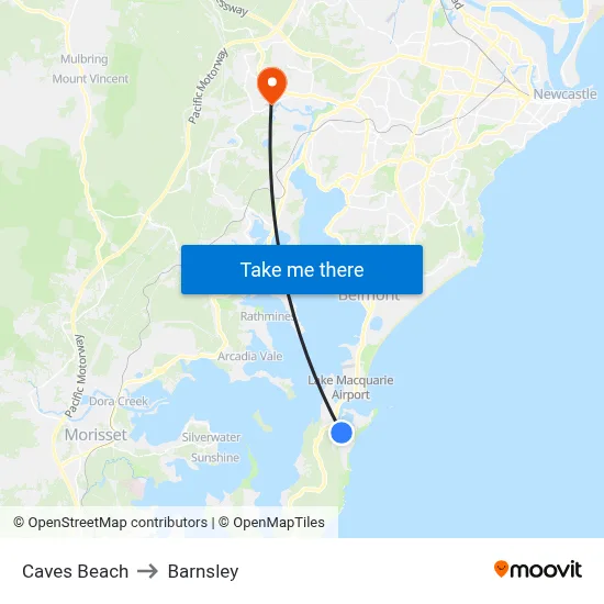 Caves Beach to Barnsley map
