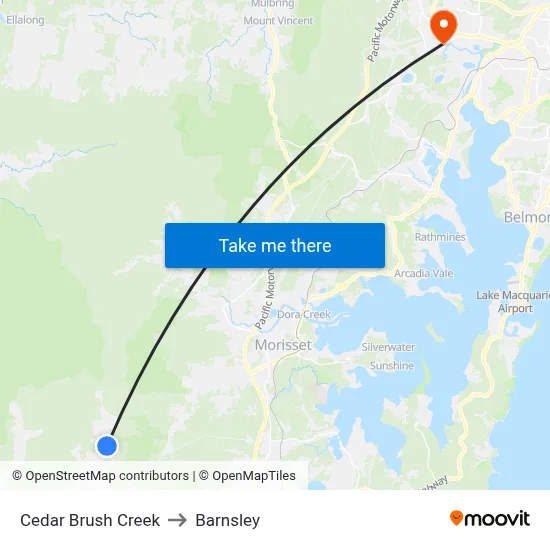 Cedar Brush Creek to Barnsley map