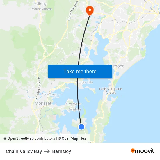 Chain Valley Bay to Barnsley map