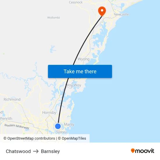 Chatswood to Barnsley map