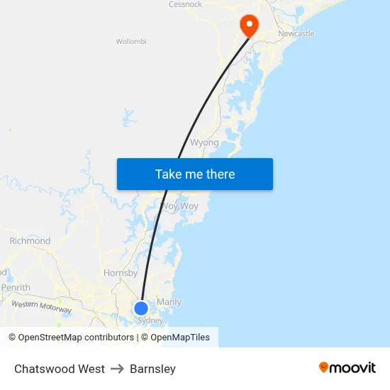 Chatswood West to Barnsley map