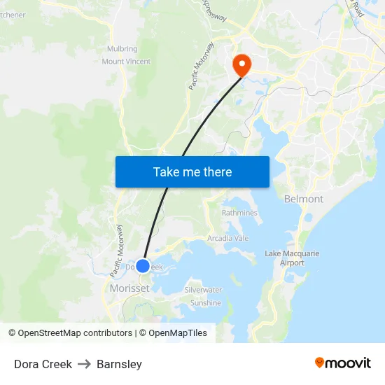 Dora Creek to Barnsley map