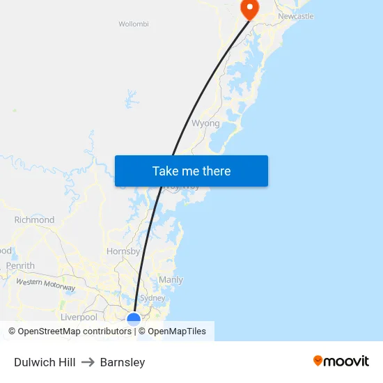 Dulwich Hill to Barnsley map