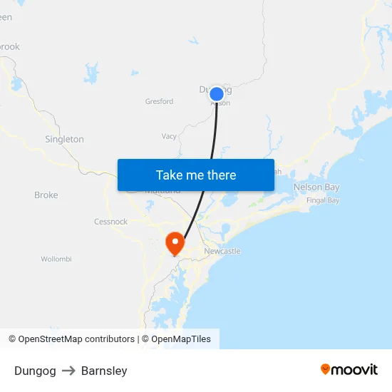 Dungog to Barnsley map