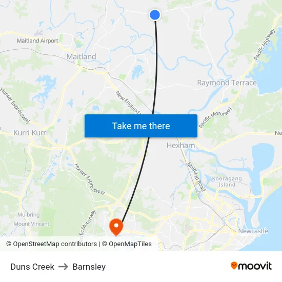 Duns Creek to Barnsley map