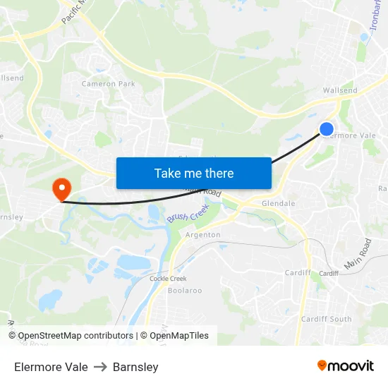 Elermore Vale to Barnsley map