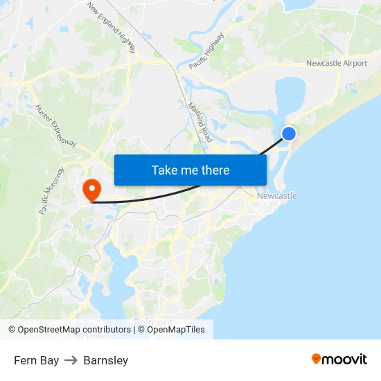 Fern Bay to Barnsley map