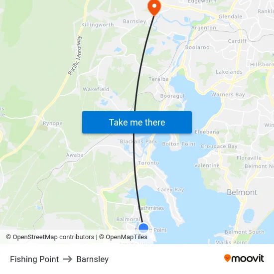 Fishing Point to Barnsley map