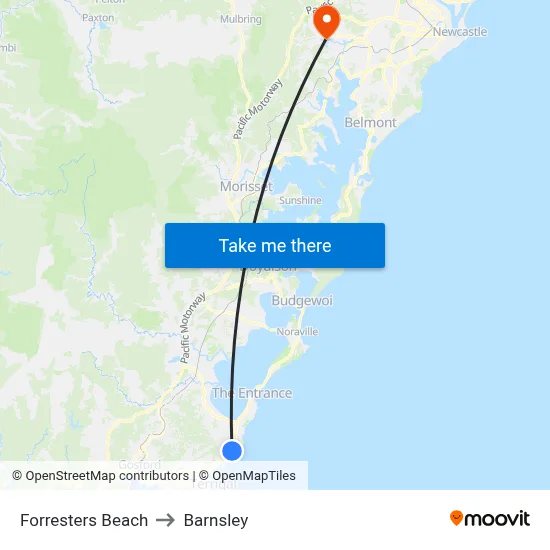 Forresters Beach to Barnsley map