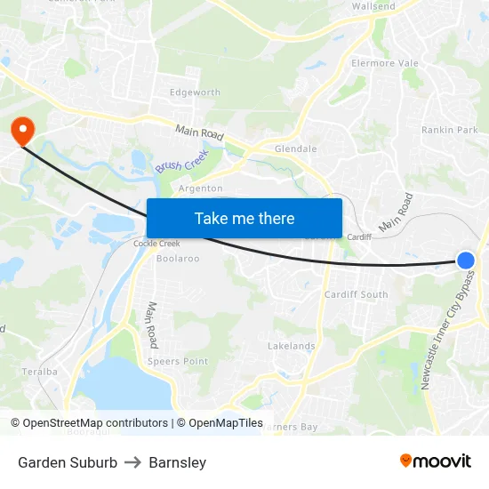 Garden Suburb to Barnsley map