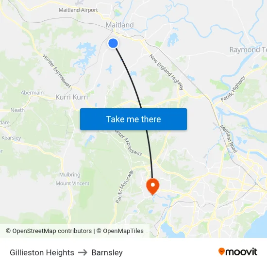 Gillieston Heights to Barnsley map