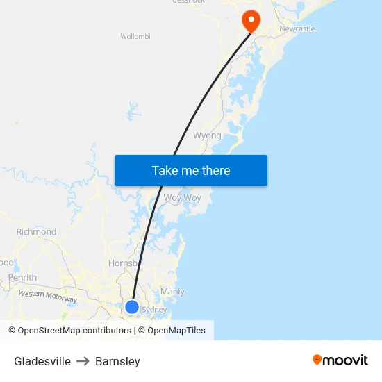 Gladesville to Barnsley map