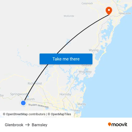 Glenbrook to Barnsley map