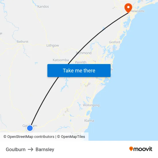 Goulburn to Barnsley map