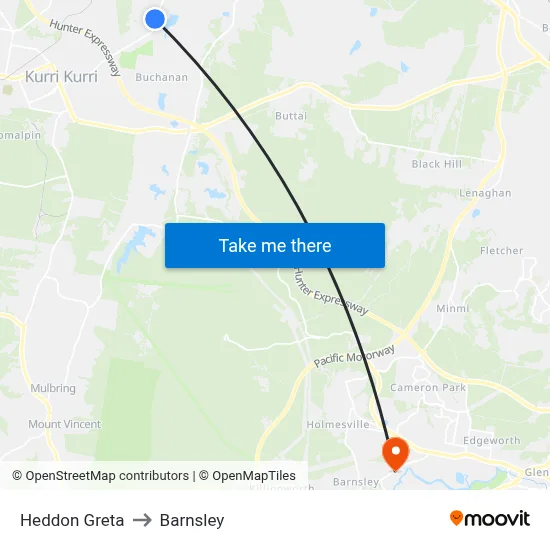 Heddon Greta to Barnsley map