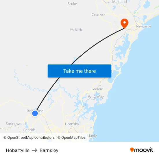 Hobartville to Barnsley map