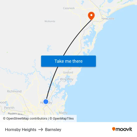 Hornsby Heights to Barnsley map