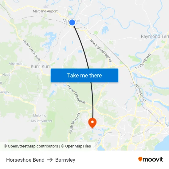 Horseshoe Bend to Barnsley map