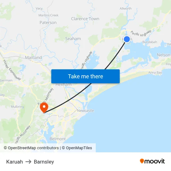 Karuah to Barnsley map