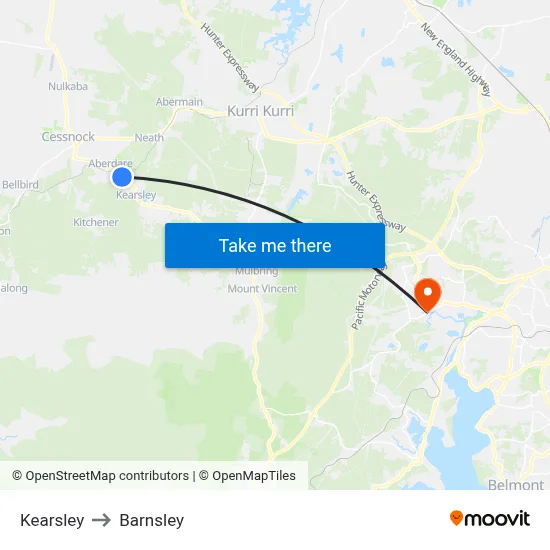 Kearsley to Barnsley map