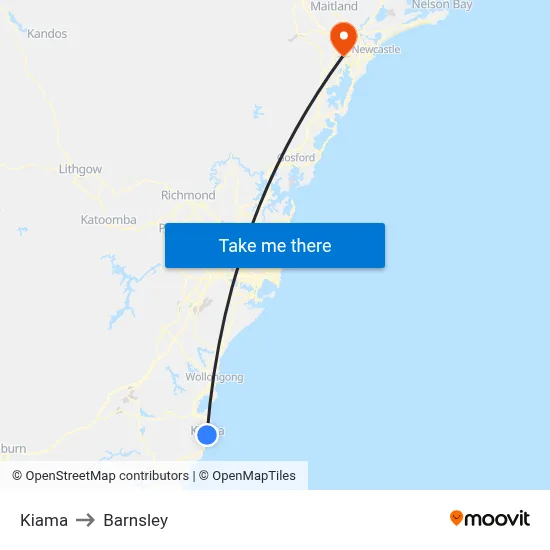 Kiama to Barnsley map