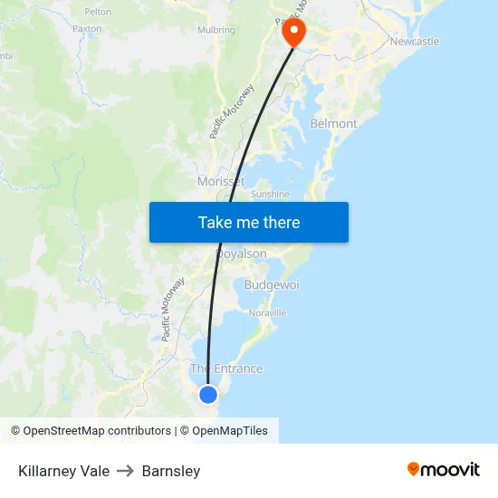 Killarney Vale to Barnsley map