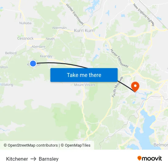 Kitchener to Barnsley map