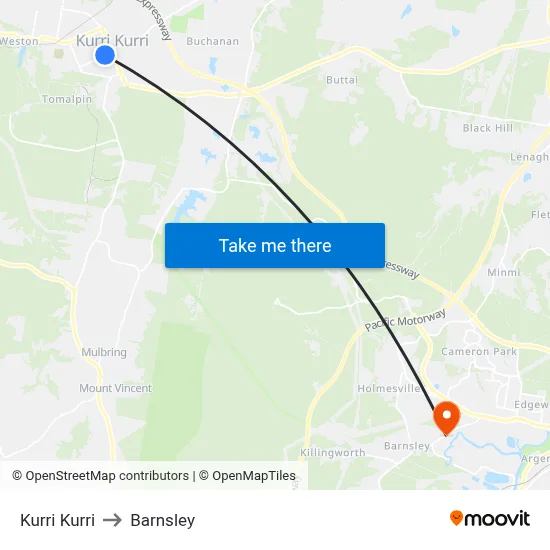Kurri Kurri to Barnsley map