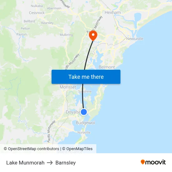 Lake Munmorah to Barnsley map