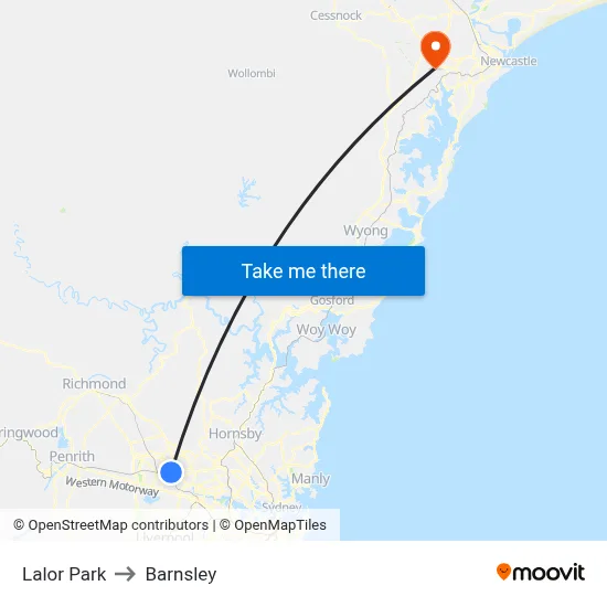 Lalor Park to Barnsley map