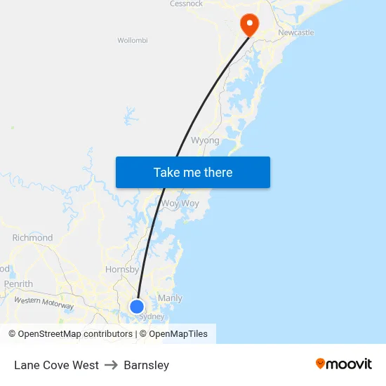 Lane Cove West to Barnsley map