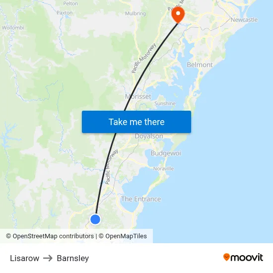 Lisarow to Barnsley map