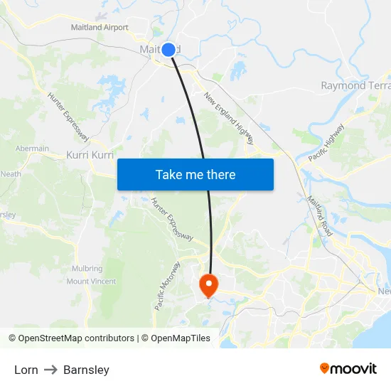 Lorn to Barnsley map