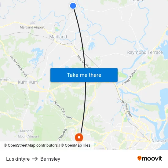 Luskintyre to Barnsley map