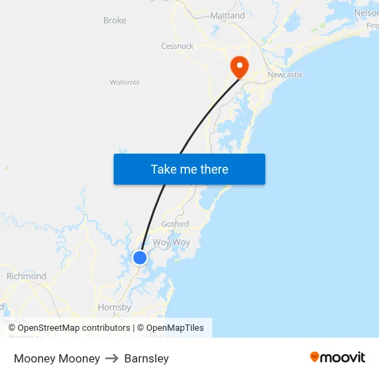 Mooney Mooney to Barnsley map