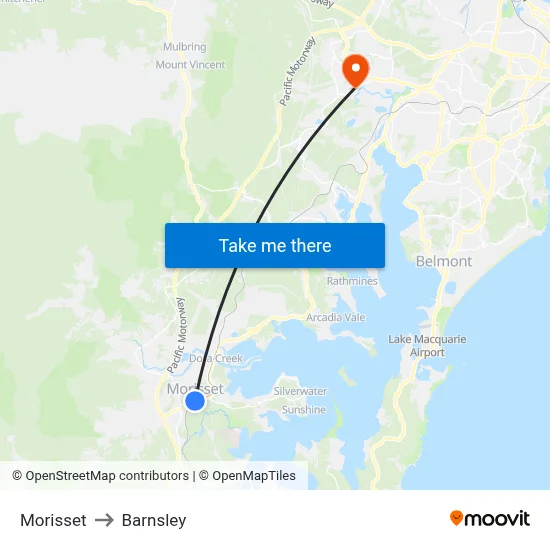Morisset to Barnsley map
