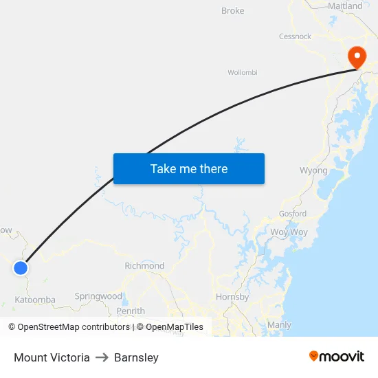 Mount Victoria to Barnsley map