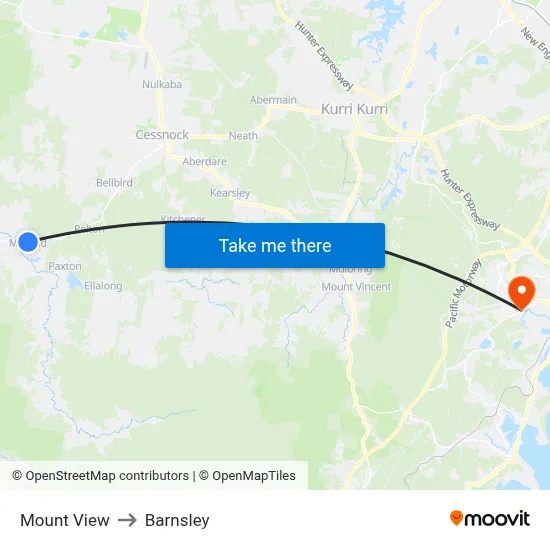 Mount View to Barnsley map