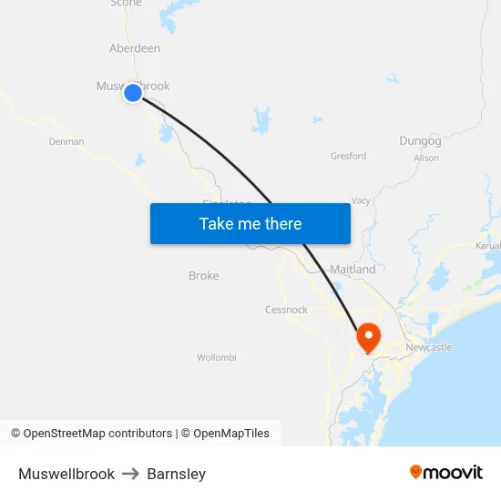 Muswellbrook to Barnsley map