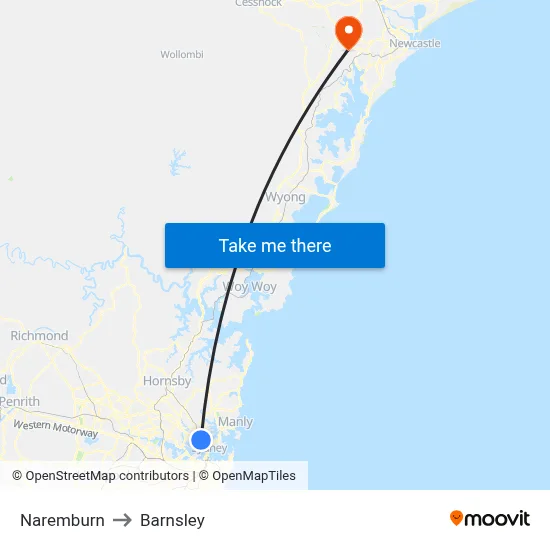 Naremburn to Barnsley map