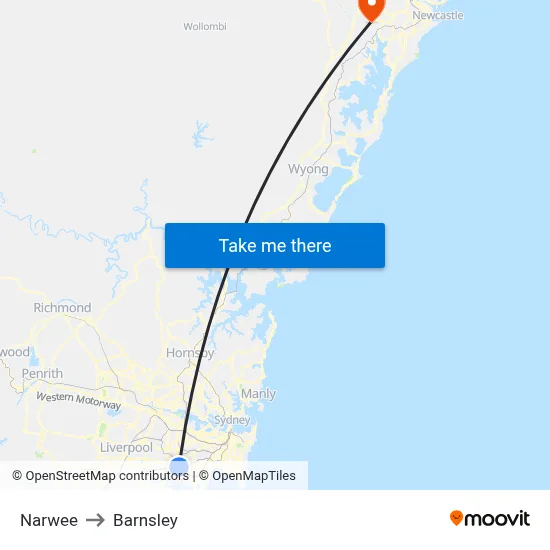 Narwee to Barnsley map