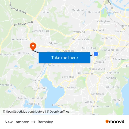 New Lambton to Barnsley map