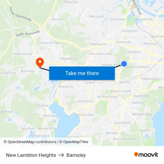 New Lambton Heights to Barnsley map