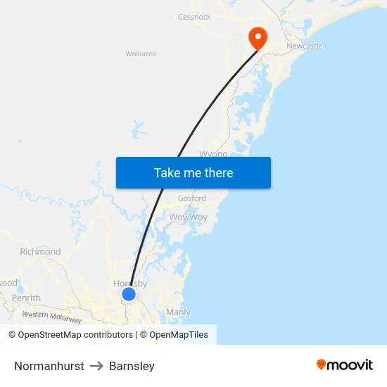 Normanhurst to Barnsley map